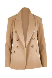 Product shot of the The Classic Double Breasted Blazer – Tan in colour Tan, from the front