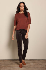 Model Amandam wearing size 10 of the The Essential Knit Tee – Copper in colour Copper, from the front