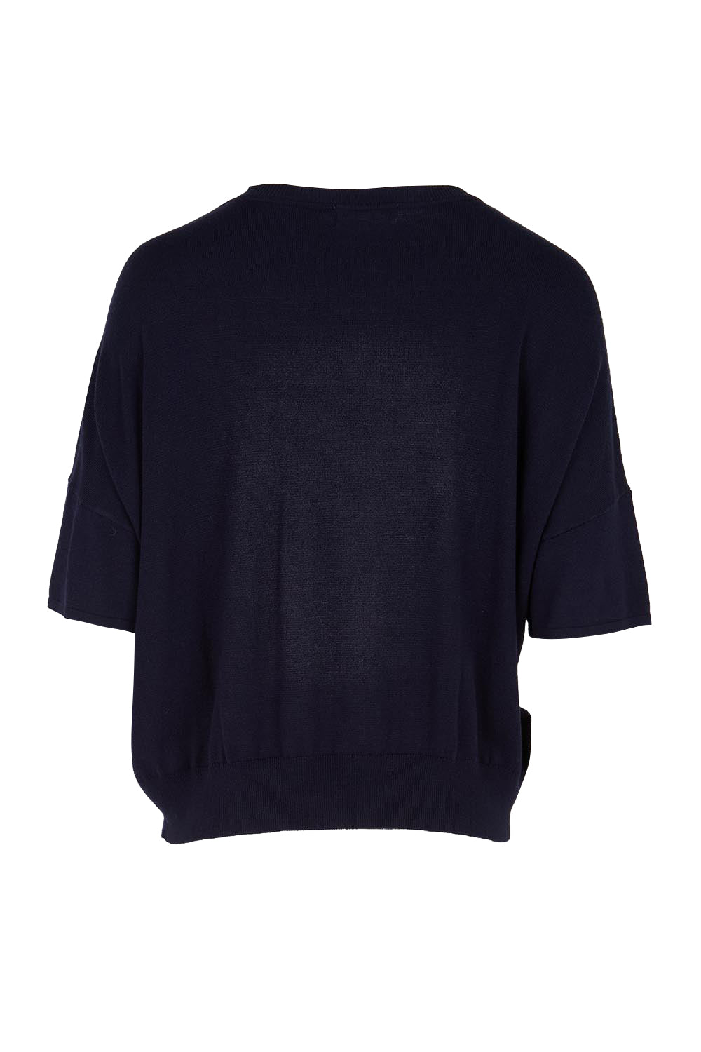 Product shot of the The Essential Knit Tee – Darklapis in colour Darklapis, from the back