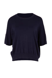 Product shot of the The Essential Knit Tee – Darklapis in colour Darklapis, from the front
