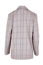 Product shot of the The Summer Check Blazer – Greypink in colour Greypink, from the back