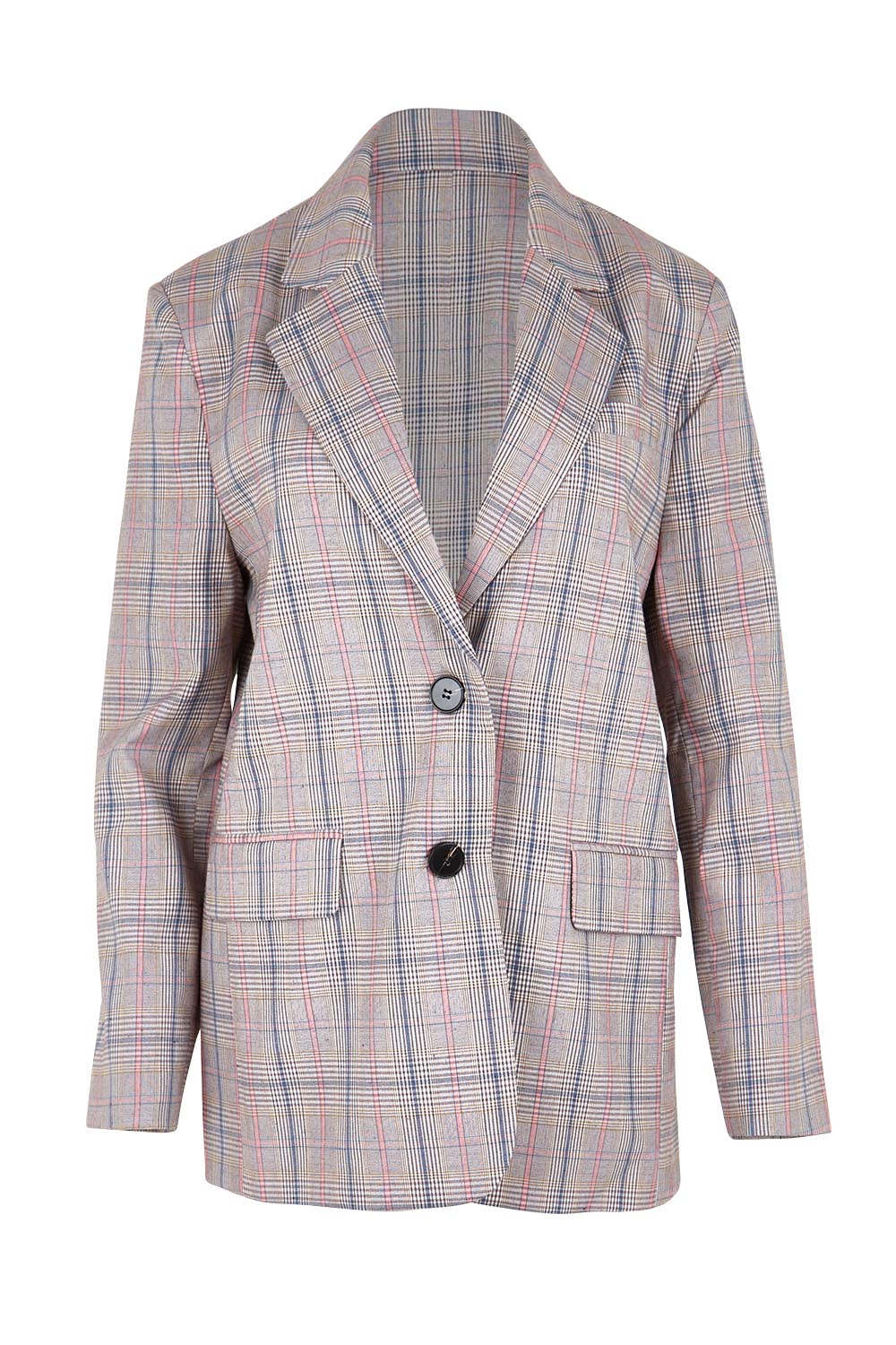 Product shot of the The Summer Check Blazer – Greypink in colour Greypink, from the front
