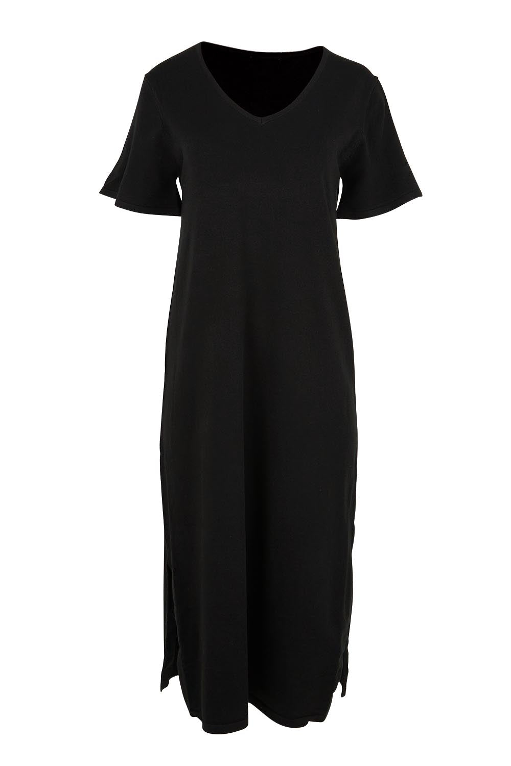 Product shot of the The Summer Comfort True Knit Dress – Black in colour Black, from the front
