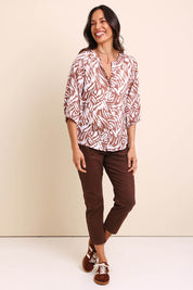 Model Amandam wearing size 10 of the The Every Wear Shirt  - Rustivory in colour Rustivory, from the front