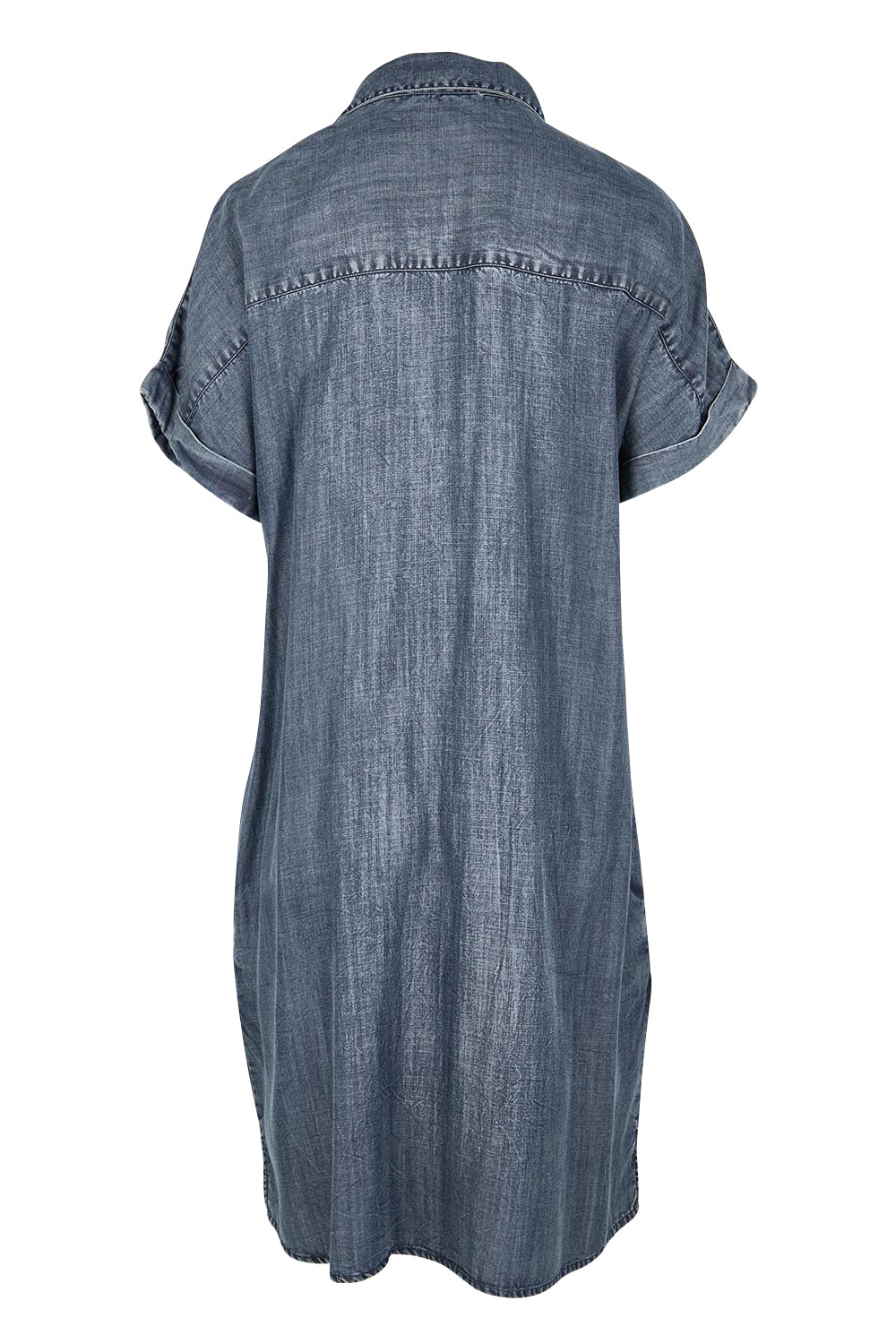 Product shot of the The Luxe Lyocell Shacket Dress – Indigo in colour Indigo, from the back