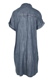 Product shot of the The Luxe Lyocell Shacket Dress – Indigo in colour Indigo, from the back