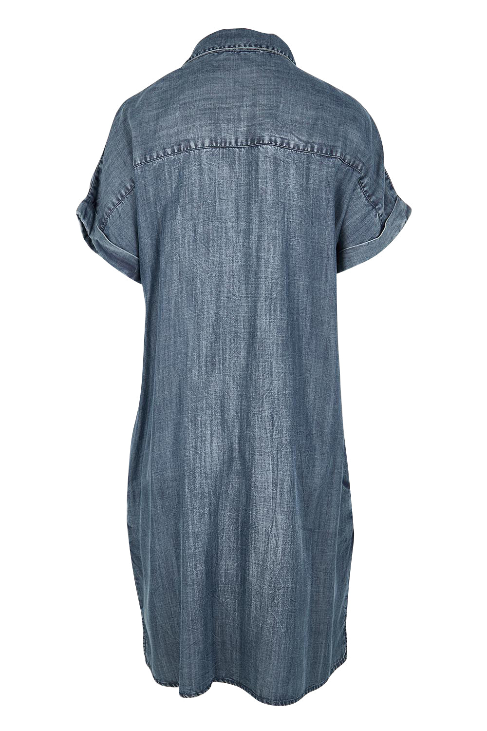 Product shot of the The Luxe Lyocell Shacket Dress – Indigo in colour Indigo, from the back