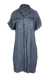 Product shot of the The Luxe Lyocell Shacket Dress – Indigo in colour Indigo, from the front