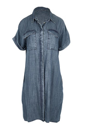 Product shot of the The Luxe Lyocell Shacket Dress – Indigo in colour Indigo, from the front
