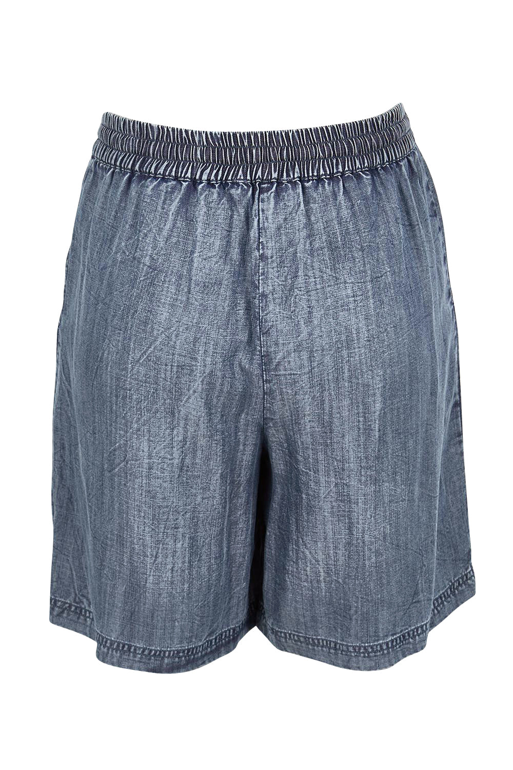 Product shot of the The Luxe Lyocell Pull On Shorts – Indigo in colour Indigo, from the back