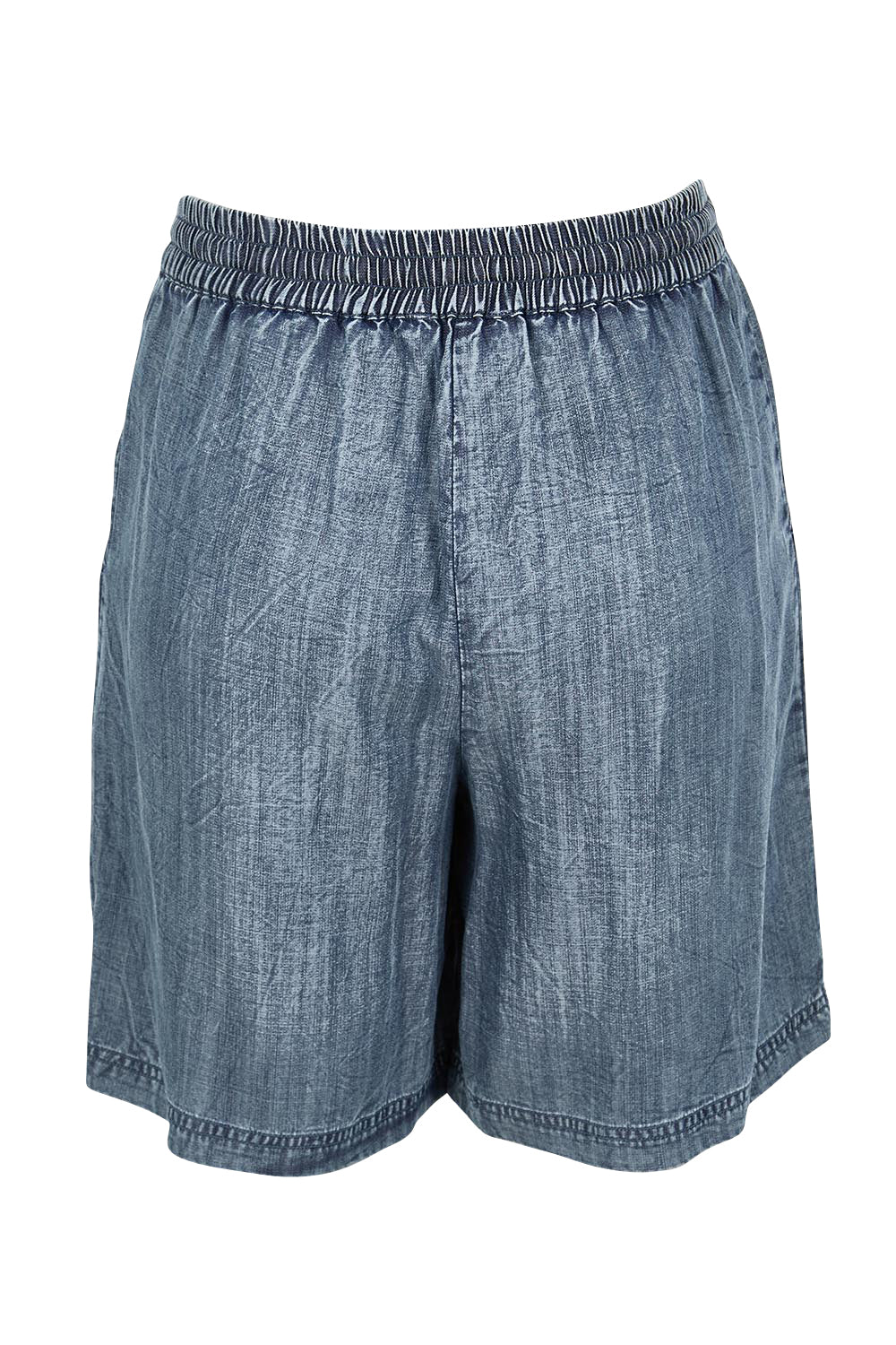 Product shot of the The Luxe Lyocell Pull On Shorts – Indigo in colour Indigo, from the back