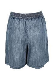 Product shot of the The Luxe Lyocell Pull On Shorts – Indigo in colour Indigo, from the back