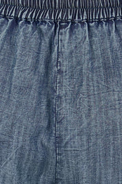 Product shot of the The Luxe Lyocell Pull On Shorts – Indigo in colour Indigo, showing detail