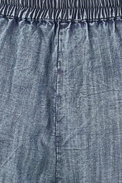 Product shot of the The Luxe Lyocell Pull On Shorts – Indigo in colour Indigo, showing detail