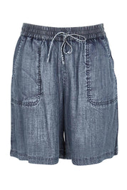 Product shot of the The Luxe Lyocell Pull On Shorts – Indigo in colour Indigo, from the front