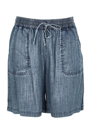 Product shot of the The Luxe Lyocell Pull On Shorts – Indigo in colour Indigo, from the front