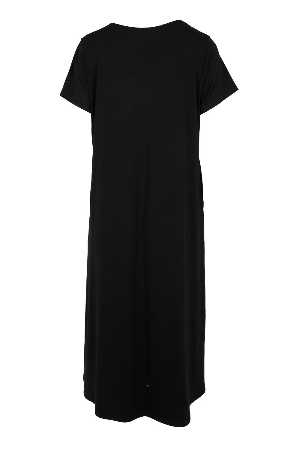 Product shot of the The Easy Wear Bamboo Tee Dress – Black in colour Black, from the back