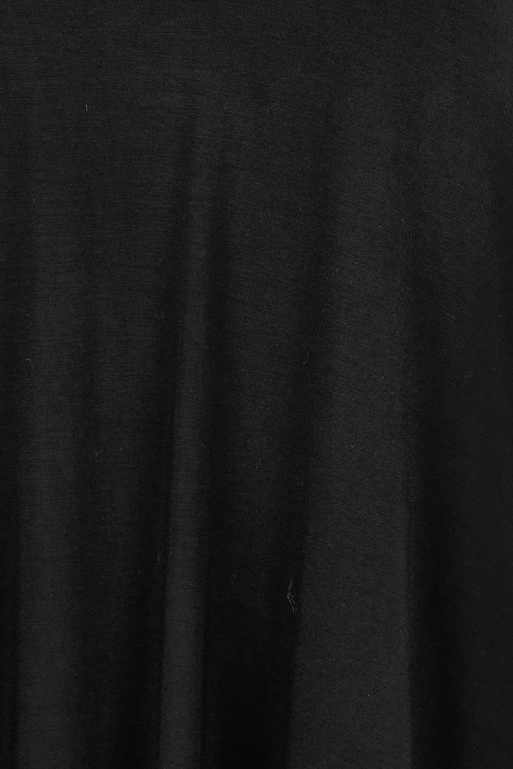 Product shot of the The Easy Wear Bamboo Tee Dress – Black in colour Black, showing detail