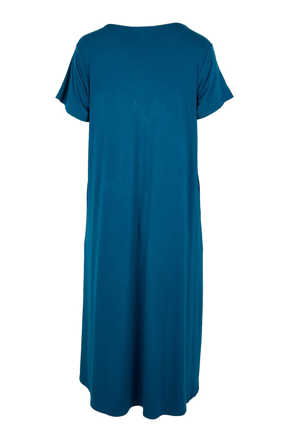 Product shot of the The Easy Wear Bamboo Tee Dress – Marine in colour Marine, from the back