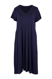 Product shot of the The Easy Wear Bamboo Tee Dress – Navy in colour Navy, from the front