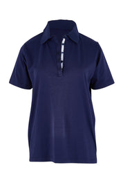 Product shot of the The Keepers Polo Tee – Navy in colour Navy, from the front
