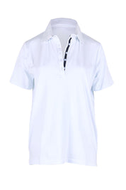 Product shot of the The Keepers Polo Tee – White in colour White, from the front