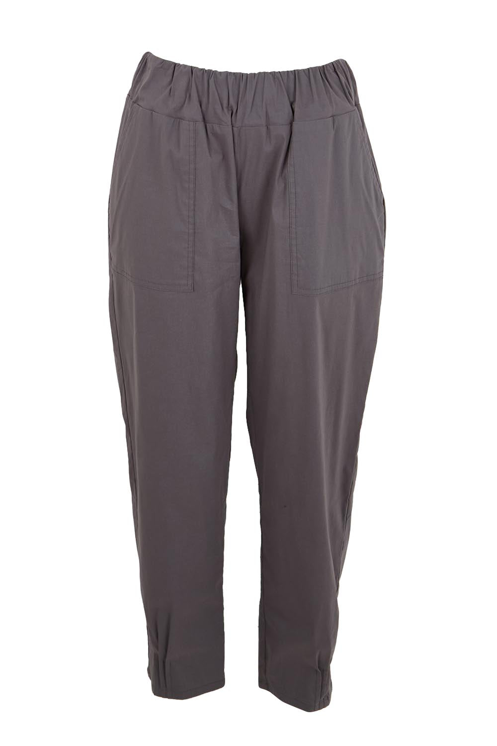 Product shot of the The Lightweight Cotton Blend Pintuck Hem Pant – Gravel in colour Gravel, from the front