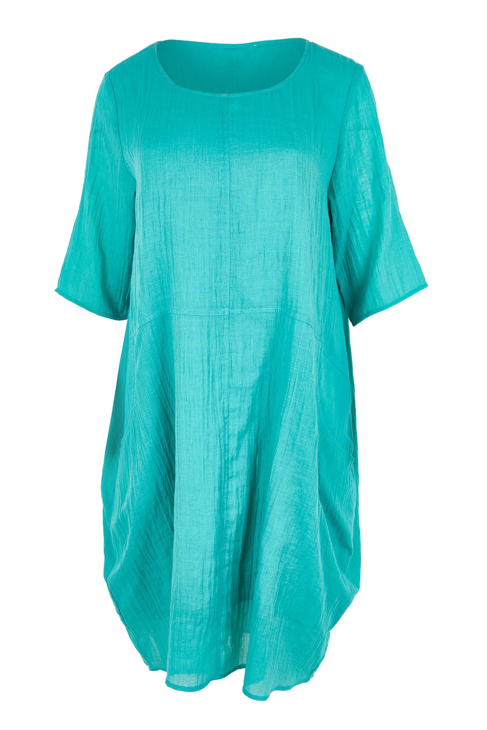 Product shot of the The Summer Cotton Shift Dress With Pockets – Lagoon in colour Lagoon, from the front