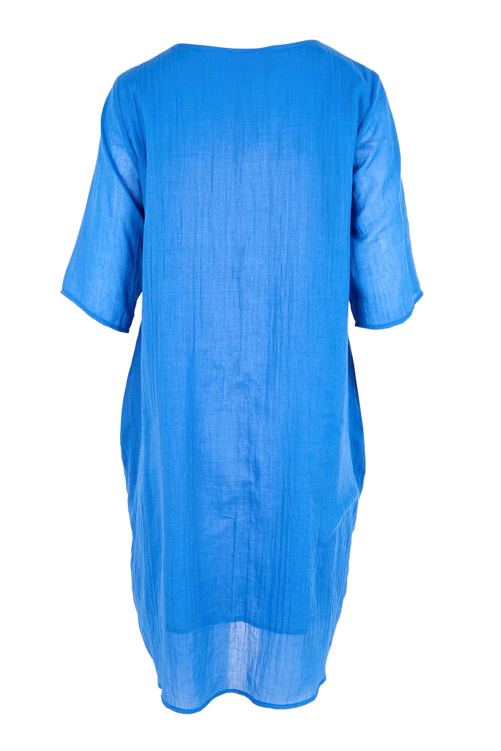 Product shot of the The Summer Cotton Shift Dress With Pockets – Skyblue in colour Skyblue, from the back