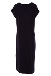 Product shot of The Mid Length Tee Dress in colour Navy (Blue), from the back