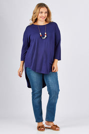 Model Ljubenka wearing size 18 of The Classic Straight Leg Jean in colour BlueWash (Blue), from the front, showing the whole outfit