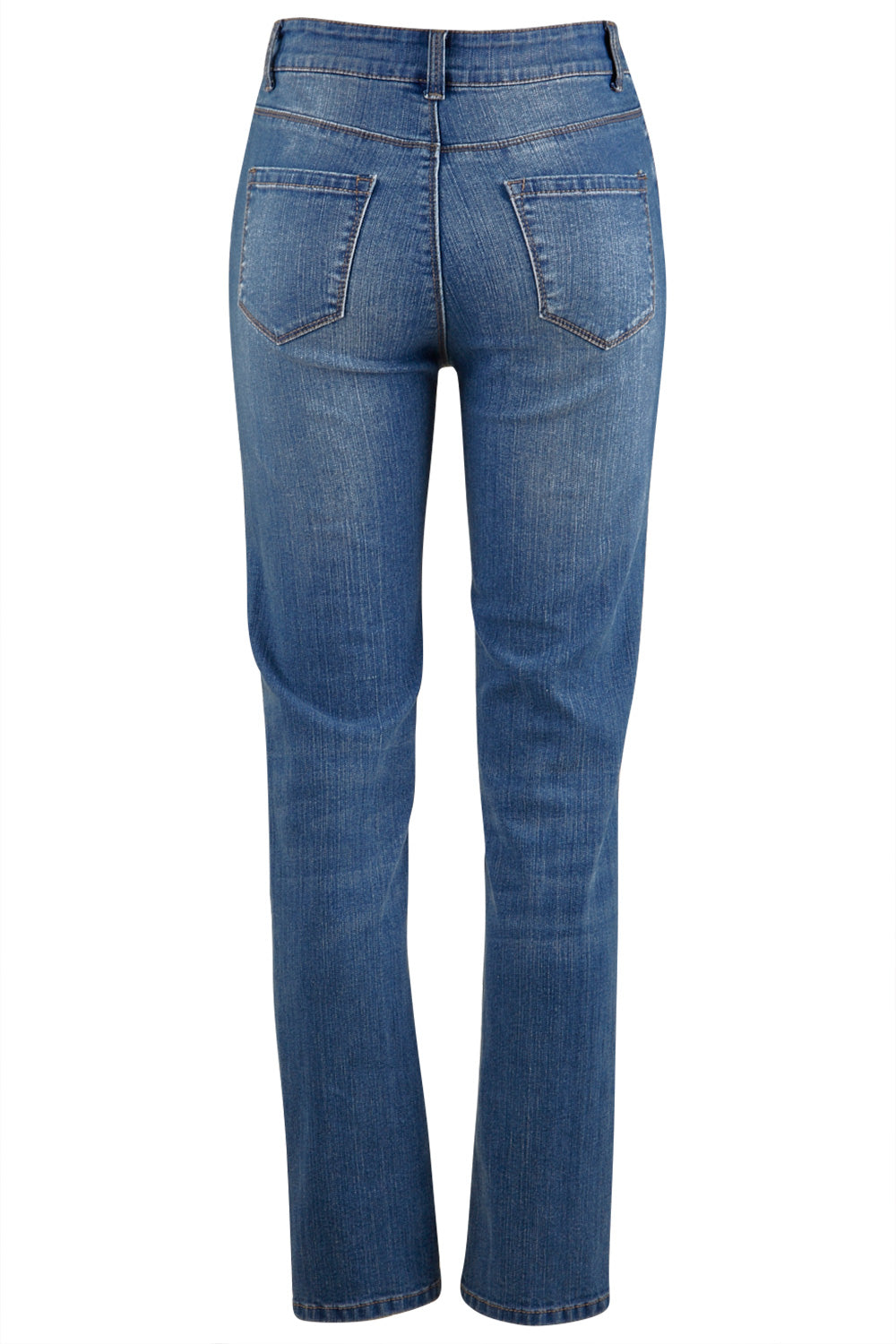 Product shot of The Classic Straight Leg Jean in colour BlueWash (Blue), from the back
