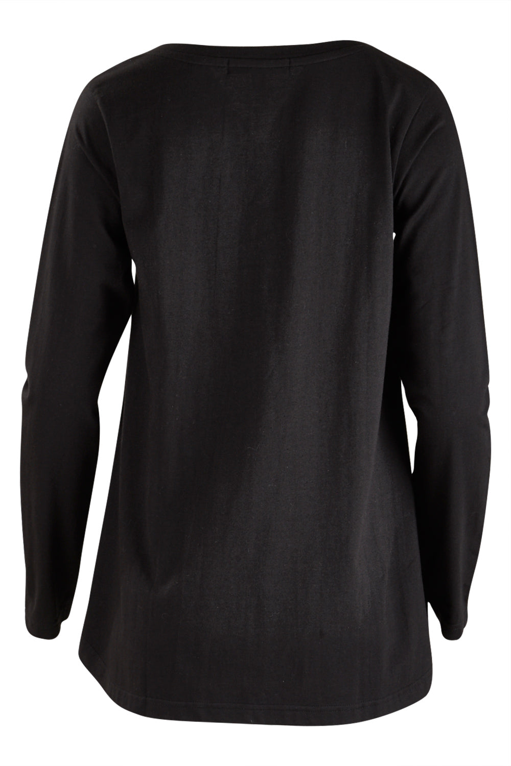 Product shot of The V Neck Cotton Tee in colour Black (Black), from the back