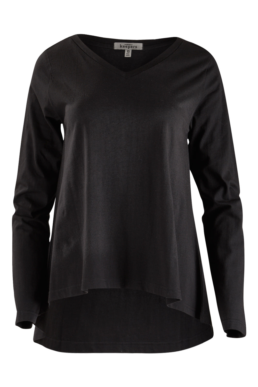 Product shot of The V Neck Cotton Tee in colour Black (Black), from the front