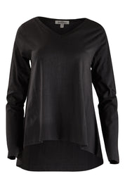Product shot of The V Neck Cotton Tee in colour Black (Black), from the front