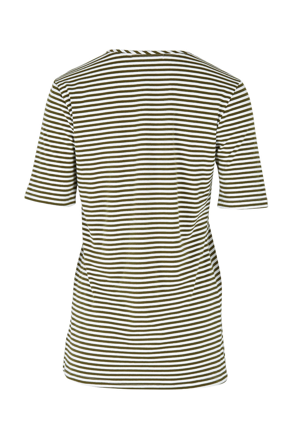 Product shot of The Striped Half Sleeve Tee in colour Khakiwhite (White), from the back