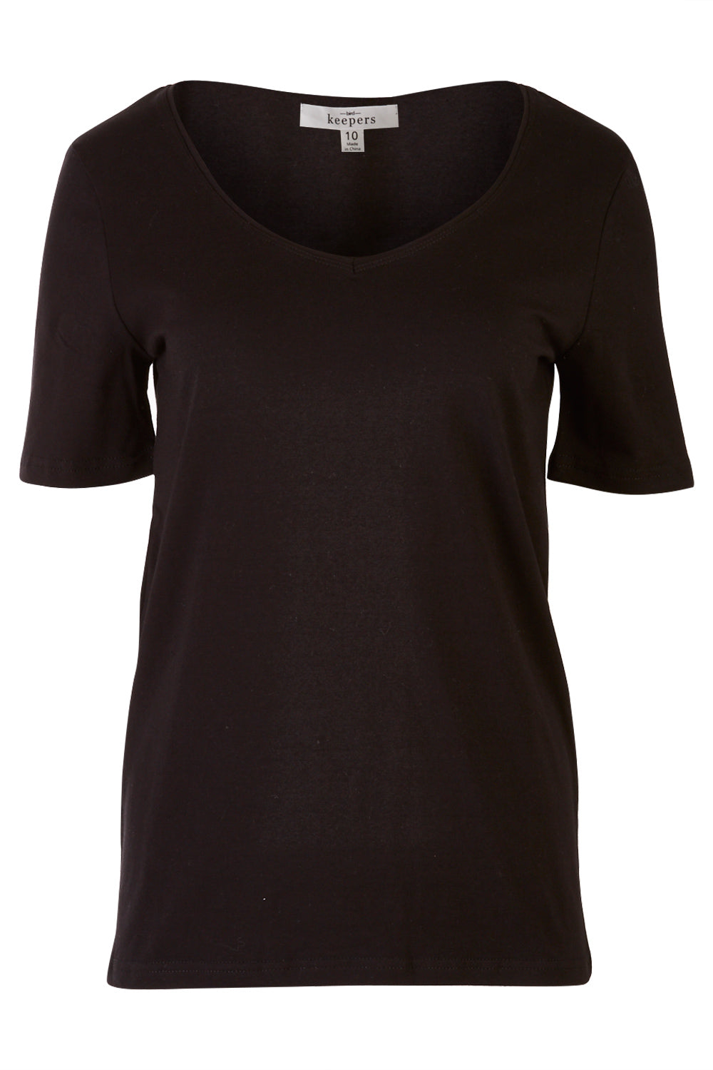 Product shot of The Half Sleeve Tee in colour Black (Black), from the front