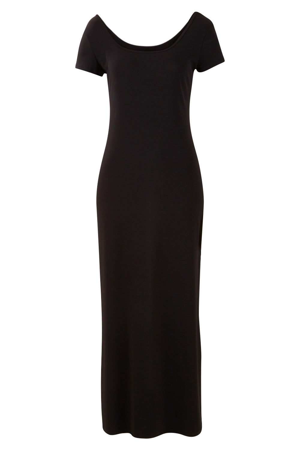 Product shot of The Cap Sleeve Maxi Dress in colour Black (Black), from the front