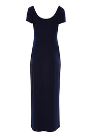 Product shot of The Cap Sleeve Maxi Dress in colour Navy (Blue), from the back