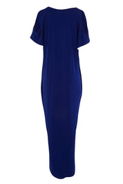 Product shot of The Shoulder Splice Maxi Dress in colour Sapphire (Blue), from the back