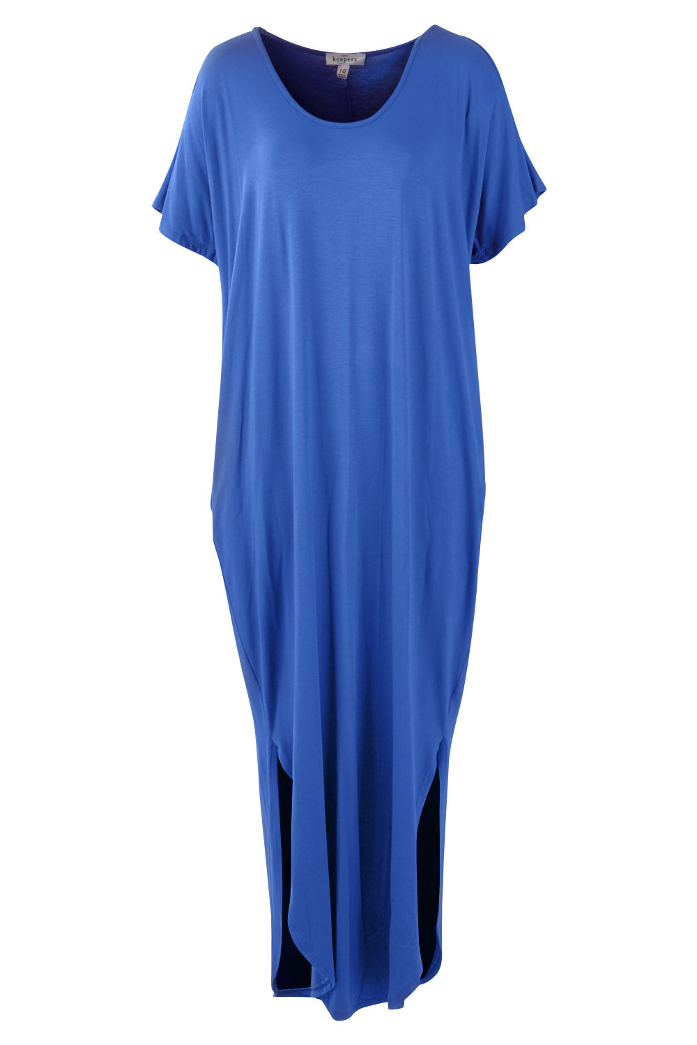 Product shot of The Shoulder Splice Maxi Dress in colour Splash (Blue), from the front