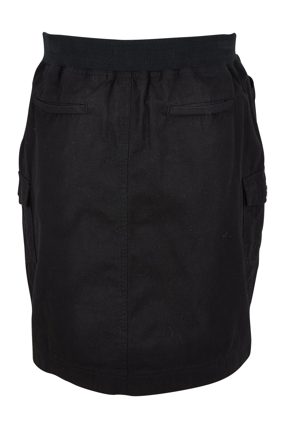 Product shot of The Cotton Cargo Skirt in colour Black (Black), from the back