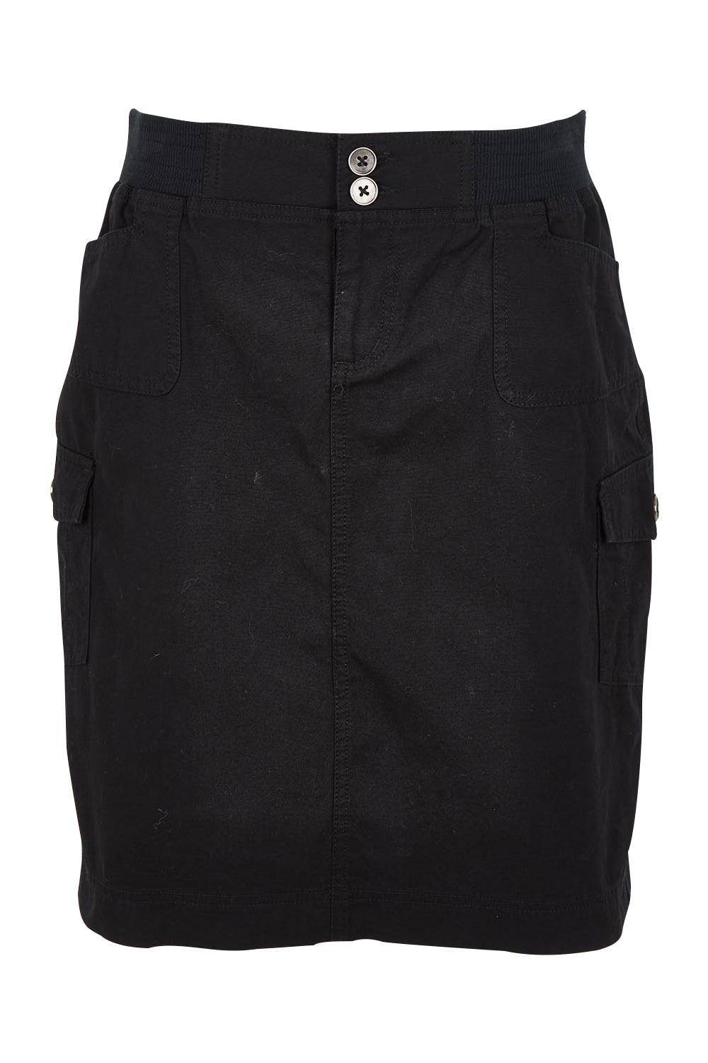 Product shot of The Cotton Cargo Skirt in colour Black (Black), from the front