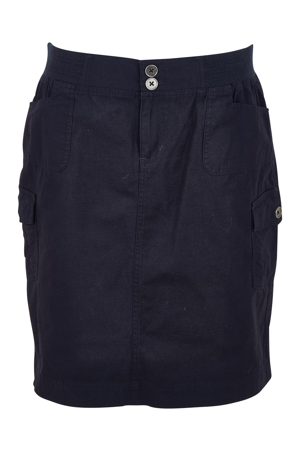 Product shot of The Cotton Cargo Skirt in colour Navy (Blue), from the front