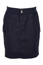 Product shot of The Cotton Cargo Skirt in colour Navy (Blue), from the front