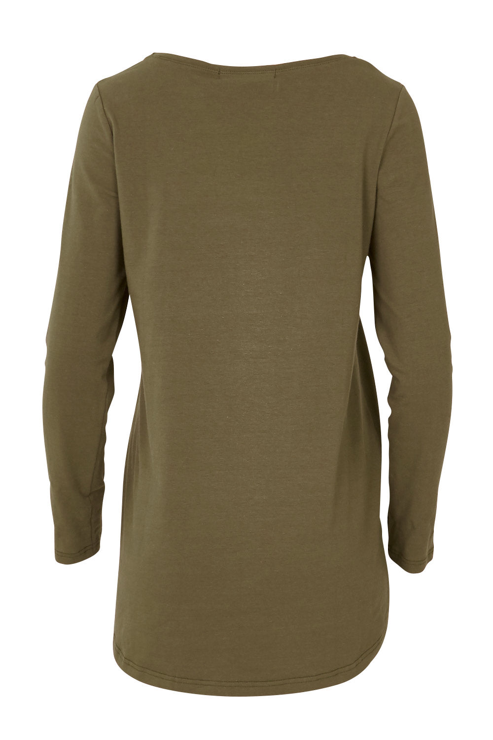Product shot of The Relaxed Long Sleeve Tee in colour Khaki (Green), from the back