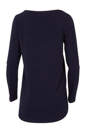 Product shot of The Relaxed Long Sleeve Tee in colour Navy (Black), from the back
