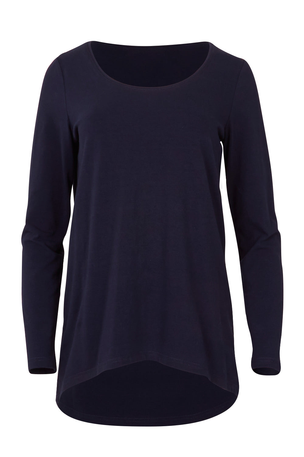 Product shot of The Relaxed Long Sleeve Tee in colour Navy (Black), from the front