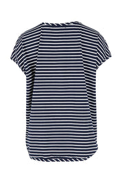 Product shot of The Striped Drape Tee in colour Navywhite (Blue), from the back