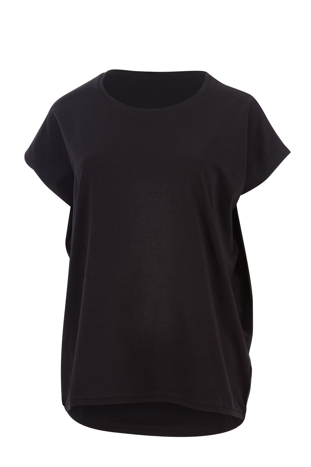 Product shot of The Drape Tee in colour Black (Black), from the front